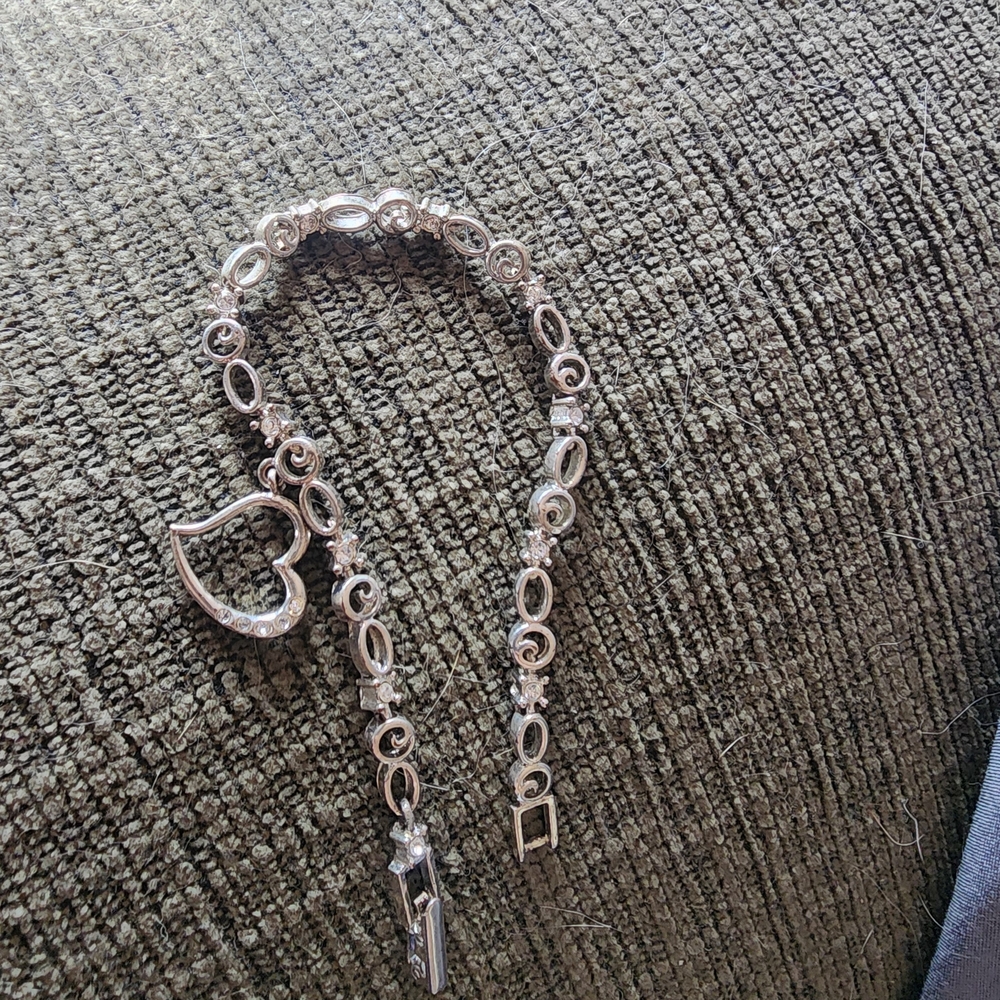 Avon Silver Plated Heart Charm Tennis Bracelet
